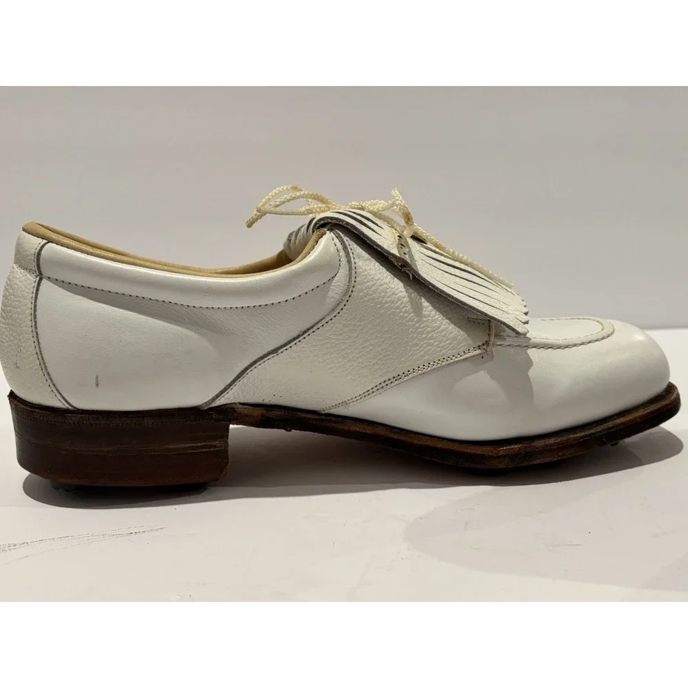 FootJoy‎ Classics Kiltie Golf Shoes 8C Softspikes Vintage Gold FJ Medallion RARE